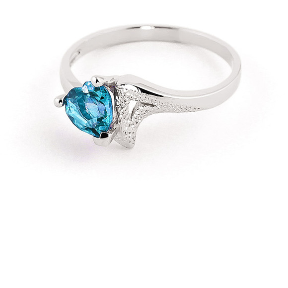 14K. SOLID GOLD RING WITH NATURAL BLUE TOPAZ (White Gold) - Picture 2 of 2